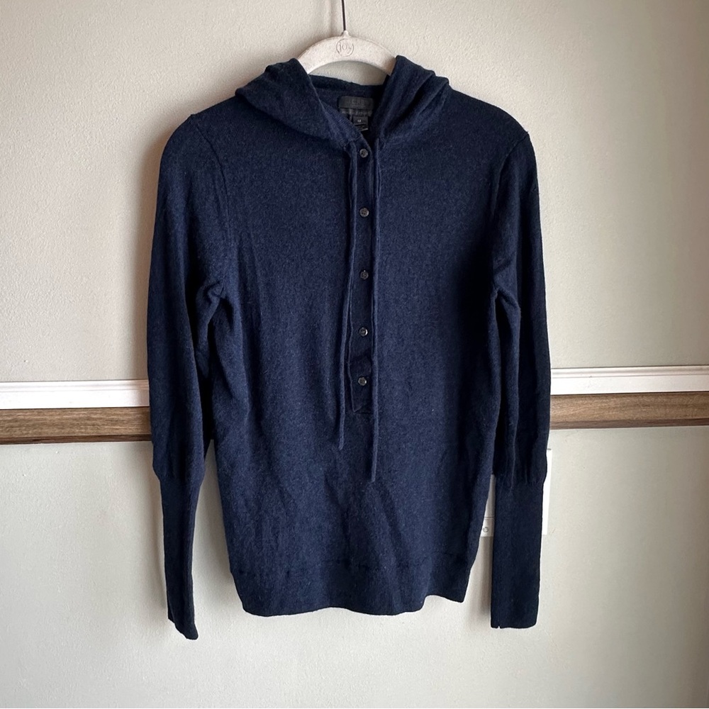J. Crew Collection Italian 100% Cashmere Getaway Henley Hoodie Blue 34051